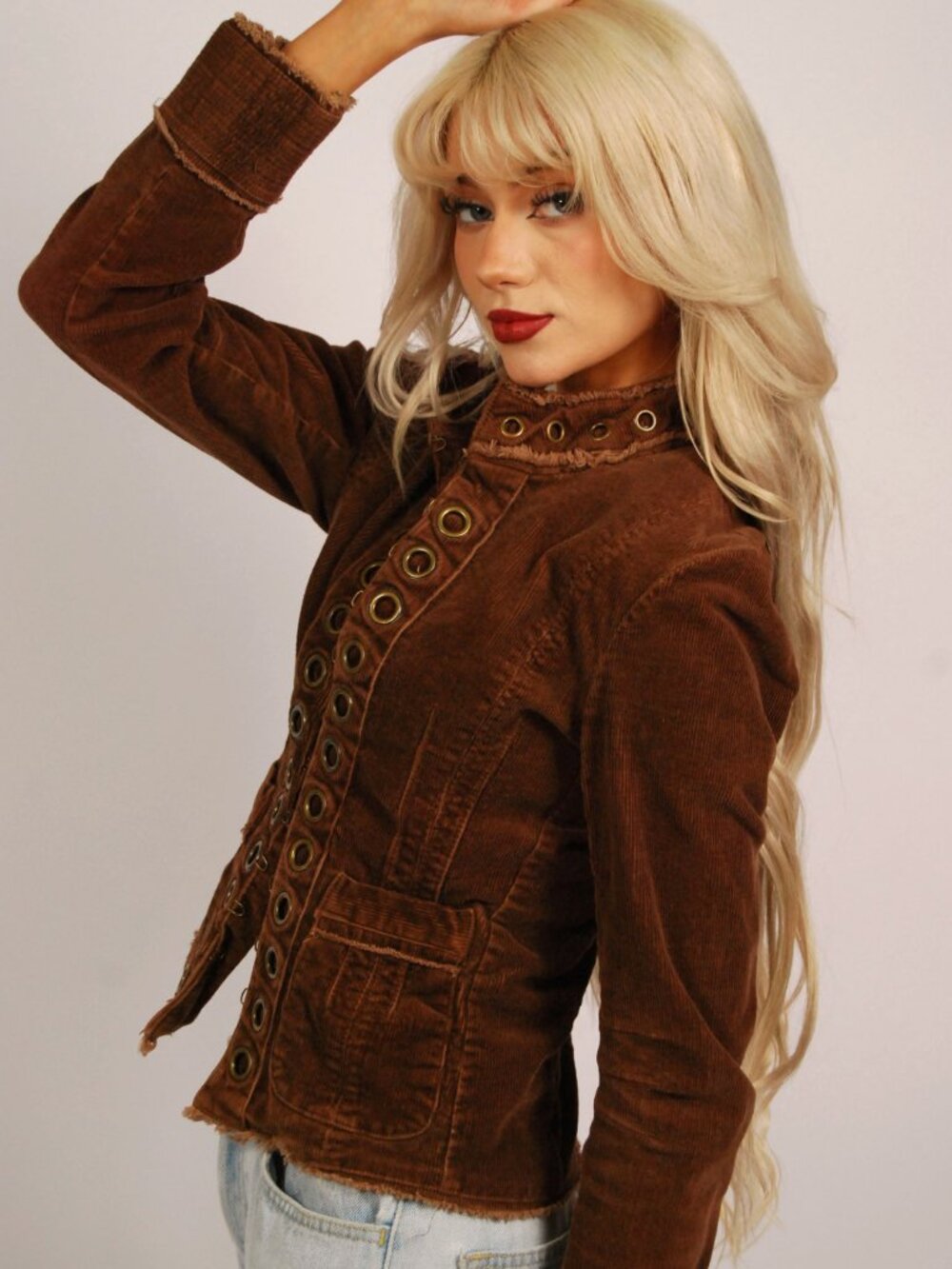 Y2K Corduroy Jacket (S) small brown vintage womens cute diva chocolate boho cool - Picture 5 of 8